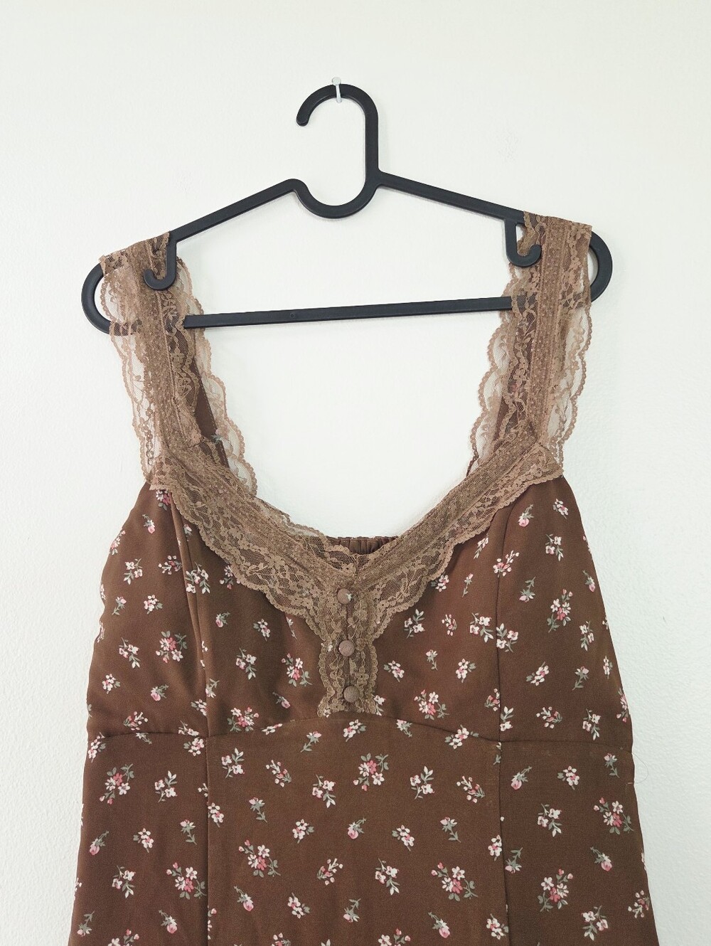 Abercrombie & Fitch Lace-Trim Button-Front Mini Dress Brown Size Large Romantic - Picture 5 of 8